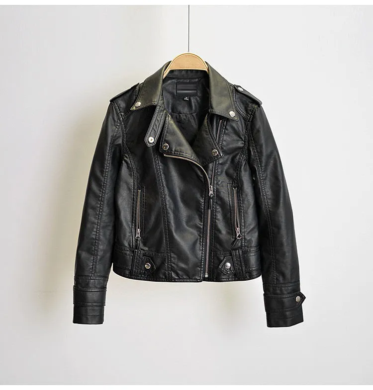 Jacket Women Korean Bike PU Slim Look Short Cardigan Outerwear