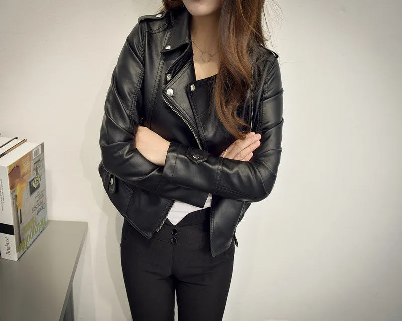 Jacket Women Korean Bike PU Slim Look Short Cardigan Outerwear