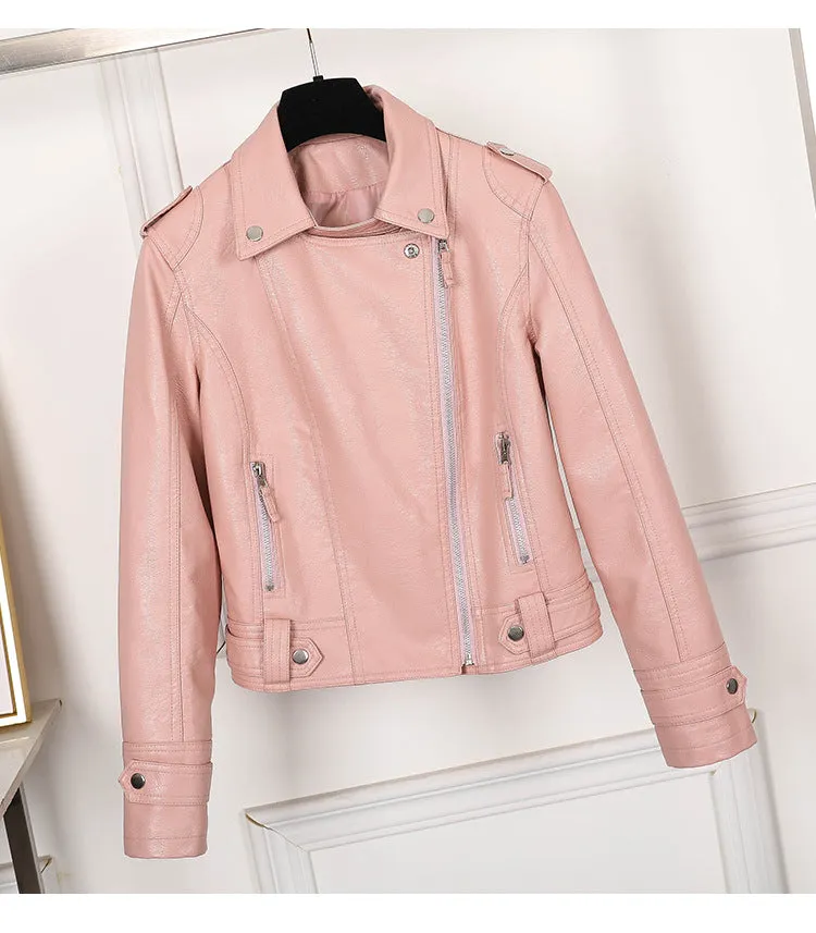 Jacket Women Korean Bike PU Slim Look Short Cardigan Outerwear