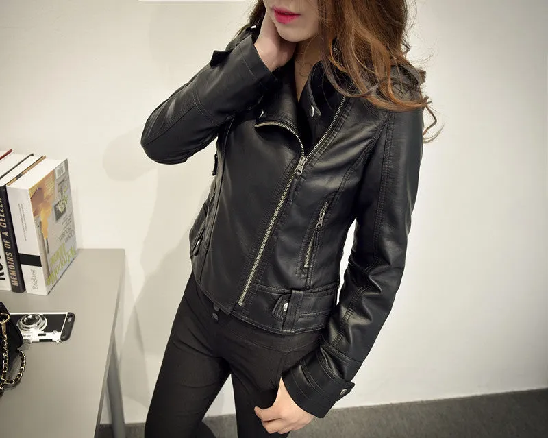 Jacket Women Korean Bike PU Slim Look Short Cardigan Outerwear
