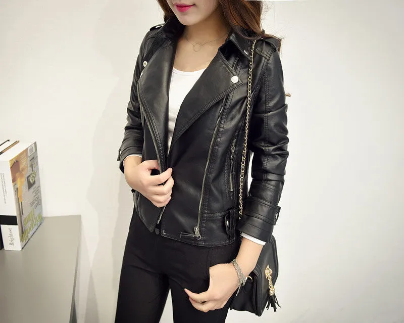 Jacket Women Korean Bike PU Slim Look Short Cardigan Outerwear