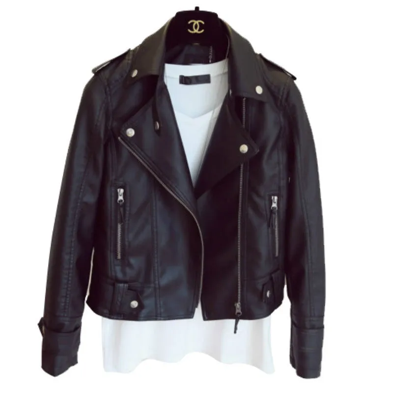 Jacket Women Korean Bike PU Slim Look Short Cardigan Outerwear
