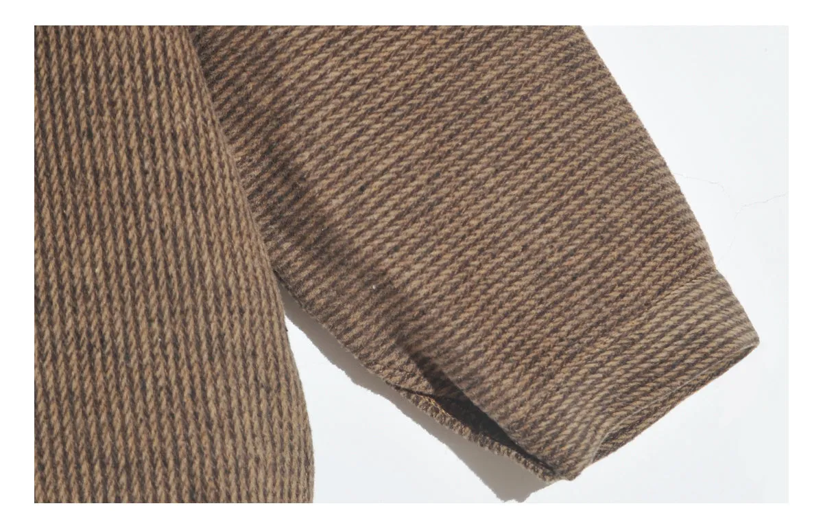 Japanese Coffee Pinstripe Flannel Shirt Jacket Vintage Style Loose Long-Sleeved Shirt