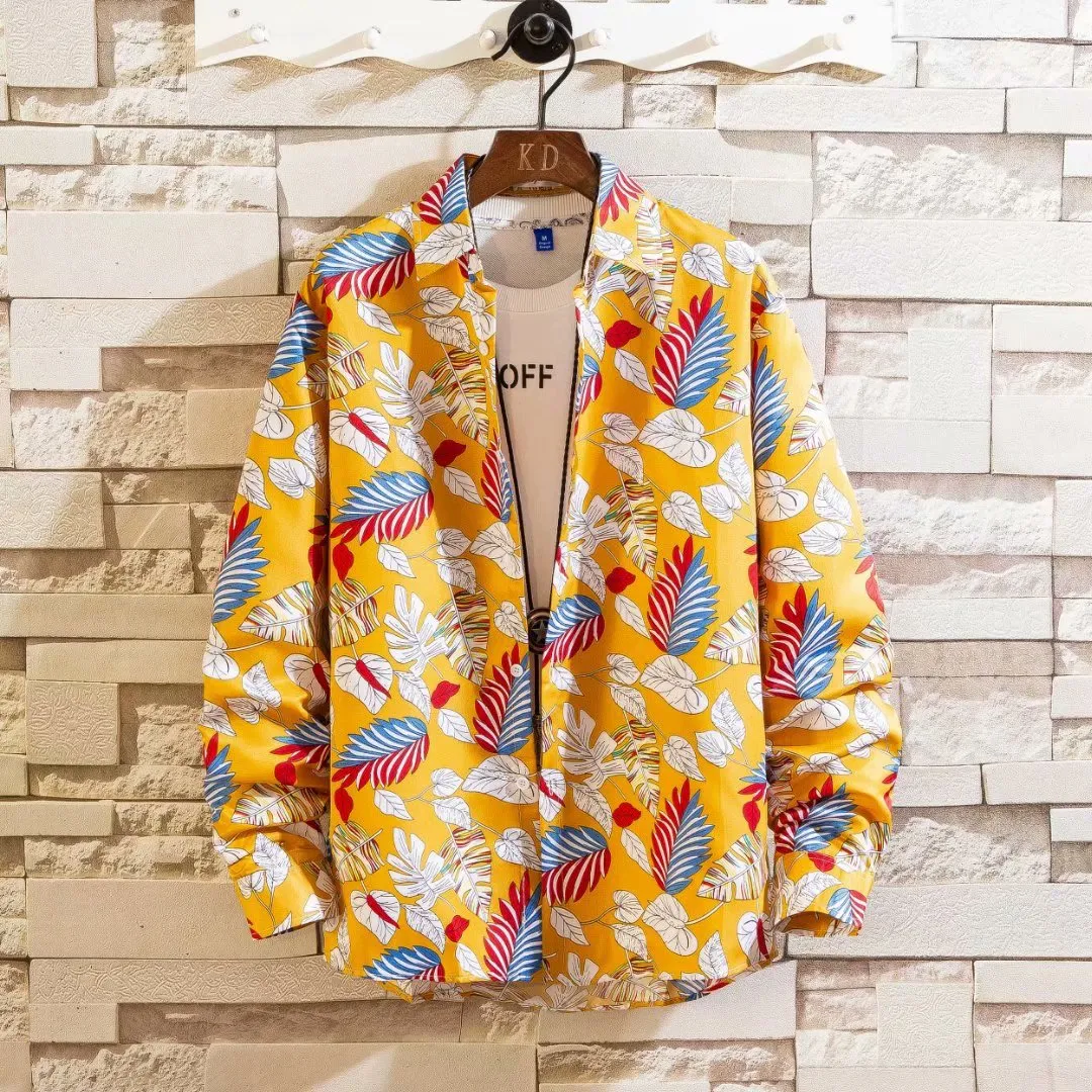 Japanese Hong Kong Men Long Sleeved Shirt Slim Look Casual Printed Men Shirt