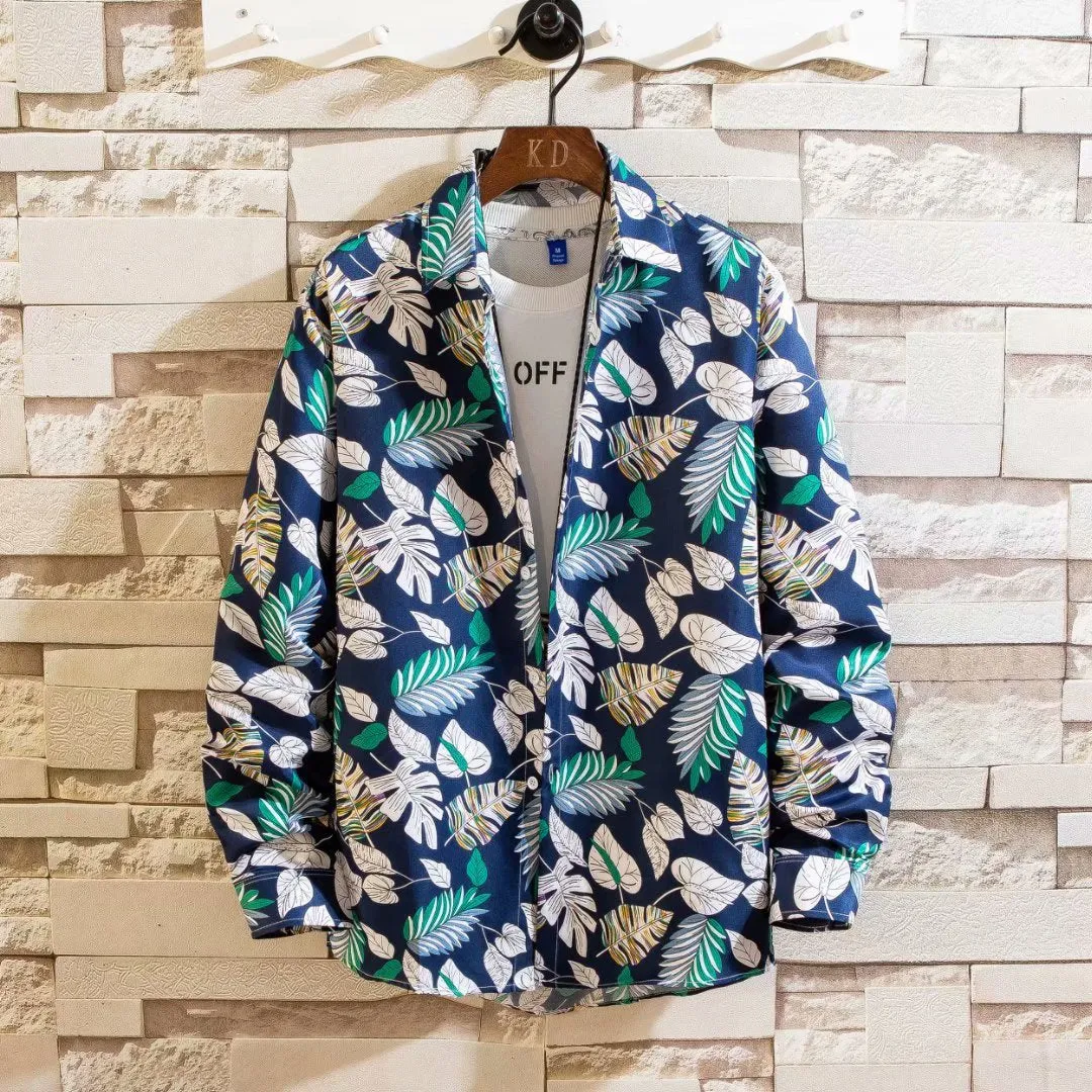 Japanese Hong Kong Men Long Sleeved Shirt Slim Look Casual Printed Men Shirt