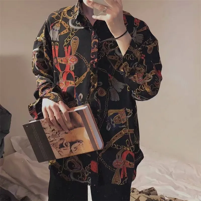 Japanese Hong Kong Men Long Sleeved Shirt Slim Look Casual Printed Men Shirt