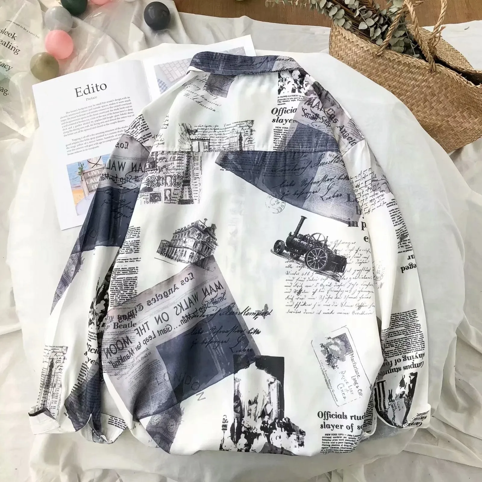 Japanese Hong Kong Men Long Sleeved Shirt Slim Look Casual Printed Men Shirt