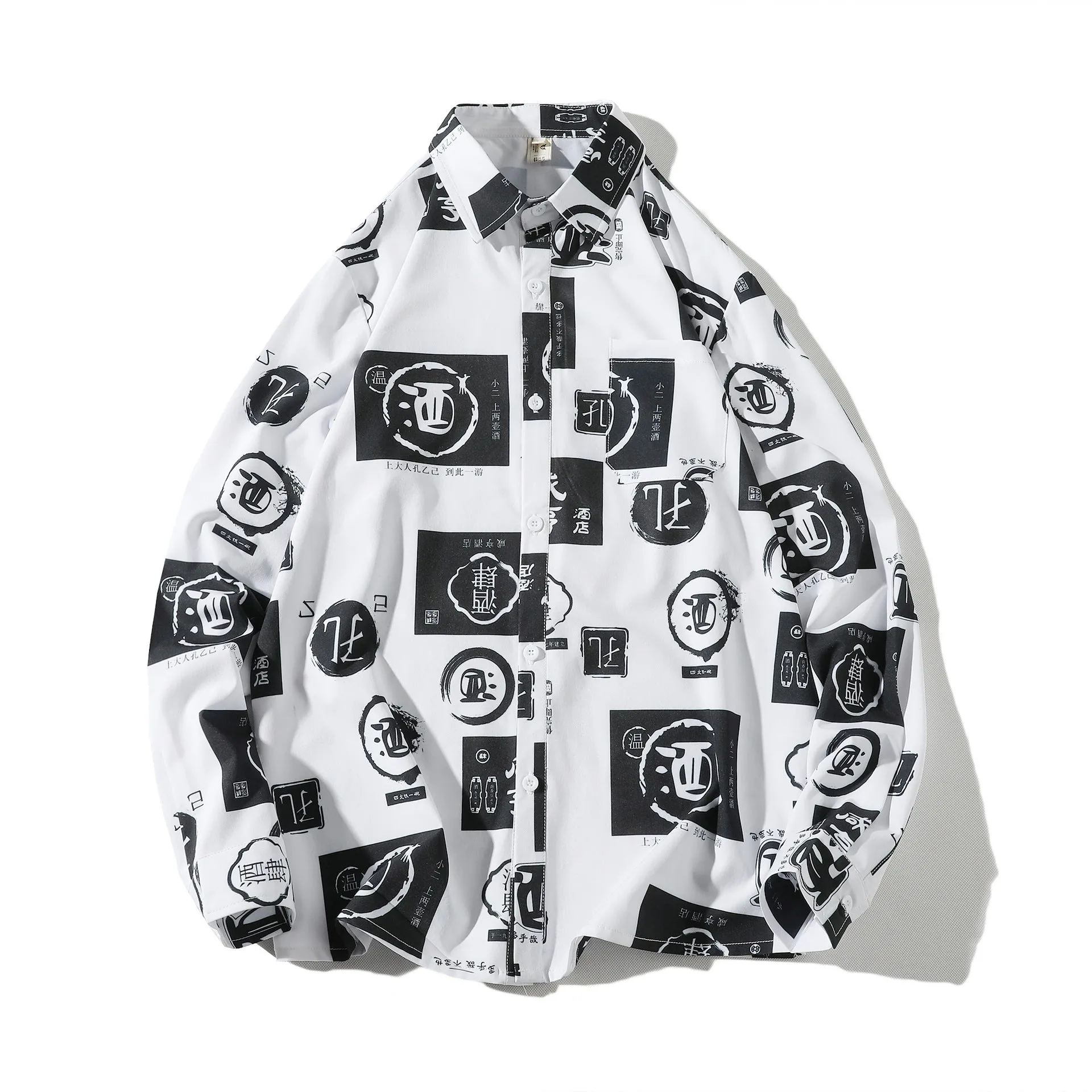 Japanese Hong Kong Men Long Sleeved Shirt Slim Look Casual Printed Men Shirt