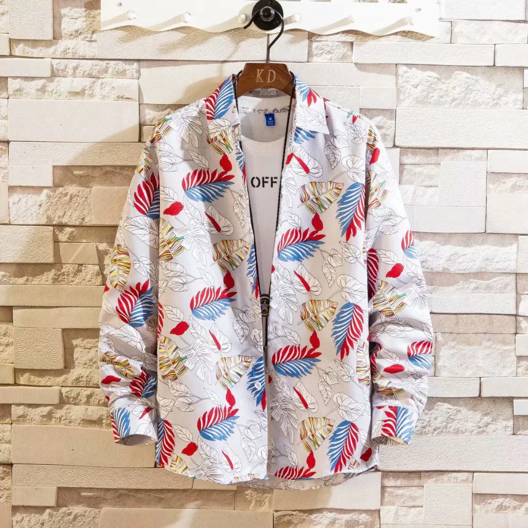 Japanese Hong Kong Men Long Sleeved Shirt Slim Look Casual Printed Men Shirt