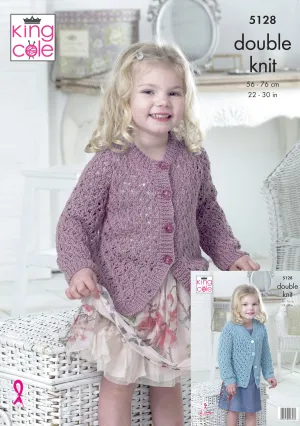 King Cole 5128 Double Knitting Pattern - Children's Cotton DK Cardigans (22 - 30 in)