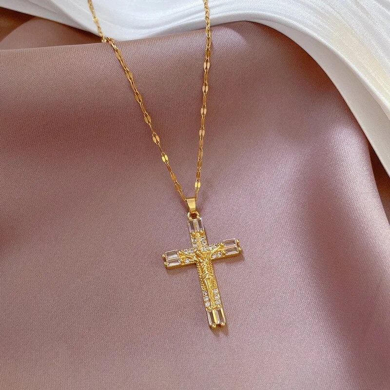 Korean Vintage Big Cross Pendant Necklace