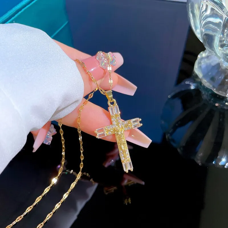 Korean Vintage Big Cross Pendant Necklace