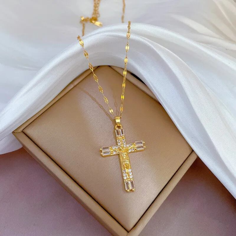 Korean Vintage Big Cross Pendant Necklace