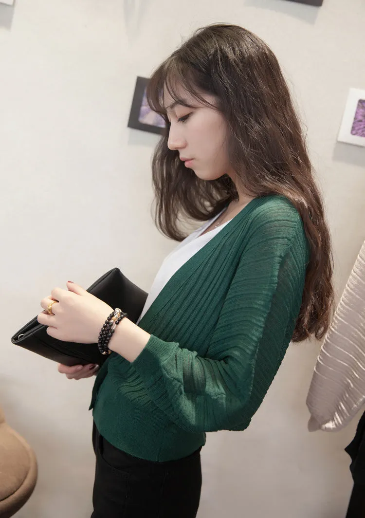 Lantern Sleeve Women Shawl Silk Matching Loose Korean Sunscreen Cardigan Knitted Thin Outerwear