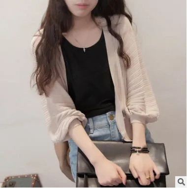 Lantern Sleeve Women Shawl Silk Matching Loose Korean Sunscreen Cardigan Knitted Thin Outerwear
