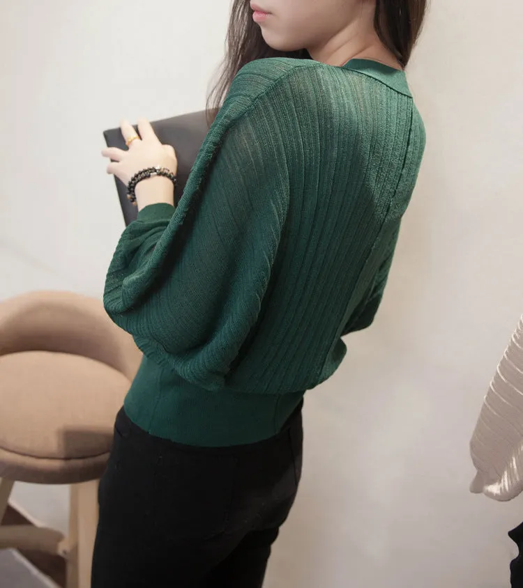 Lantern Sleeve Women Shawl Silk Matching Loose Korean Sunscreen Cardigan Knitted Thin Outerwear