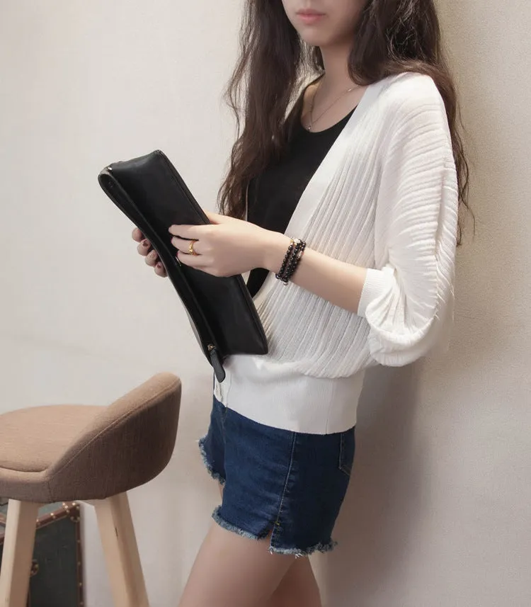 Lantern Sleeve Women Shawl Silk Matching Loose Korean Sunscreen Cardigan Knitted Thin Outerwear