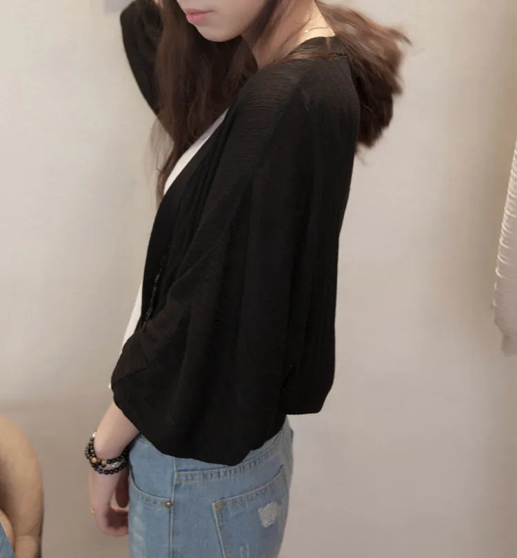 Lantern Sleeve Women Shawl Silk Matching Loose Korean Sunscreen Cardigan Knitted Thin Outerwear