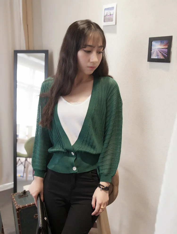 Lantern Sleeve Women Shawl Silk Matching Loose Korean Sunscreen Cardigan Knitted Thin Outerwear