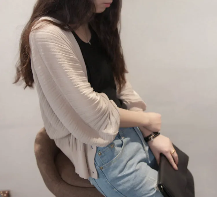 Lantern Sleeve Women Shawl Silk Matching Loose Korean Sunscreen Cardigan Knitted Thin Outerwear