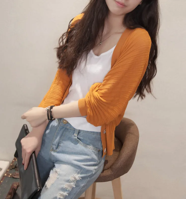Lantern Sleeve Women Shawl Silk Matching Loose Korean Sunscreen Cardigan Knitted Thin Outerwear