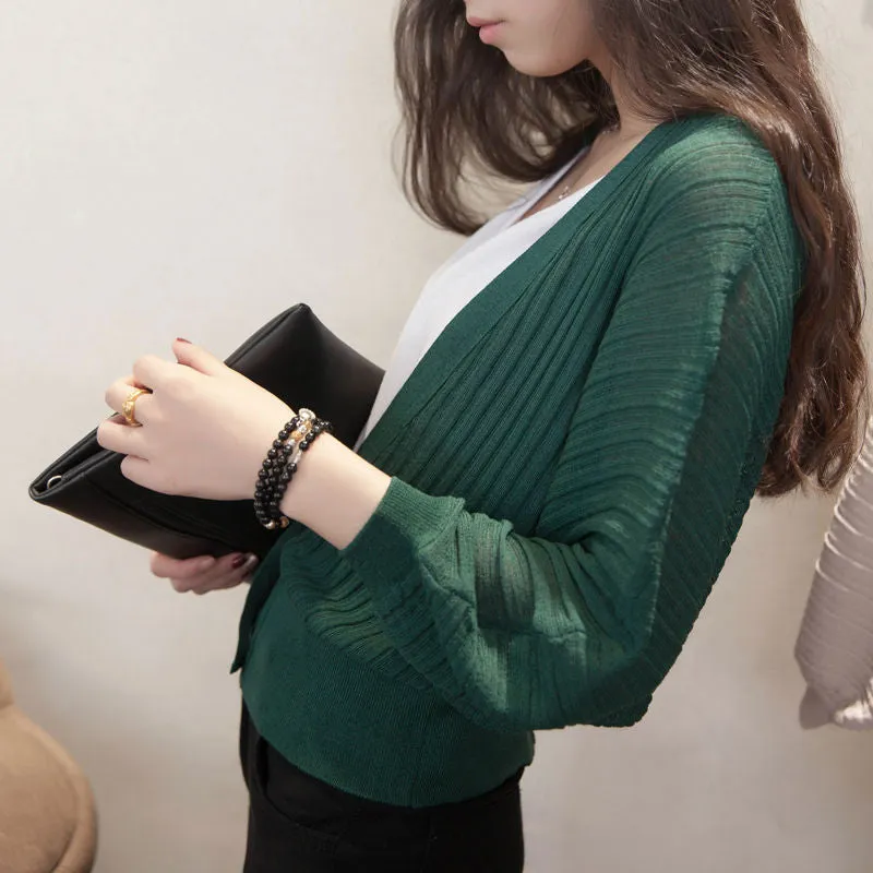 Lantern Sleeve Women Shawl Silk Matching Loose Korean Sunscreen Cardigan Knitted Thin Outerwear