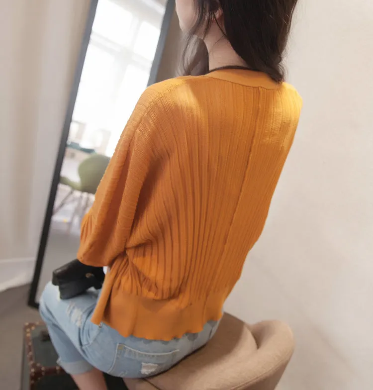 Lantern Sleeve Women Shawl Silk Matching Loose Korean Sunscreen Cardigan Knitted Thin Outerwear