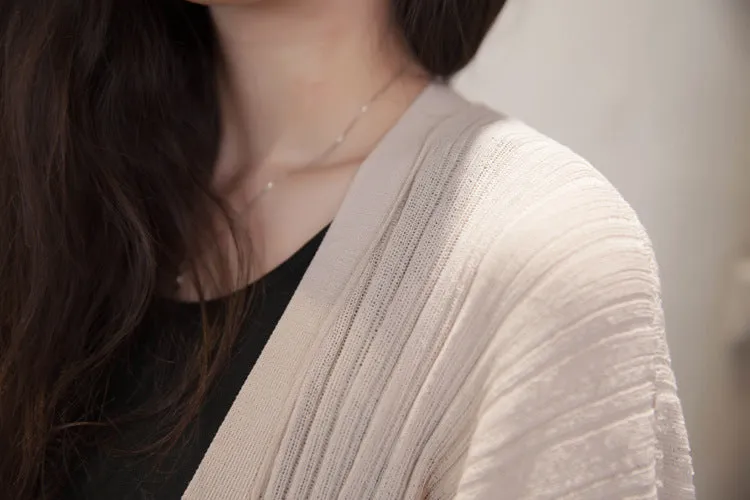 Lantern Sleeve Women Shawl Silk Matching Loose Korean Sunscreen Cardigan Knitted Thin Outerwear