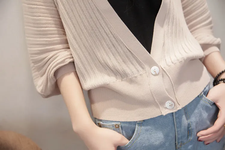 Lantern Sleeve Women Shawl Silk Matching Loose Korean Sunscreen Cardigan Knitted Thin Outerwear