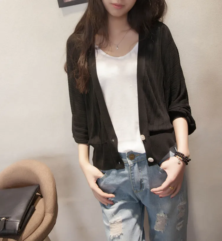 Lantern Sleeve Women Shawl Silk Matching Loose Korean Sunscreen Cardigan Knitted Thin Outerwear