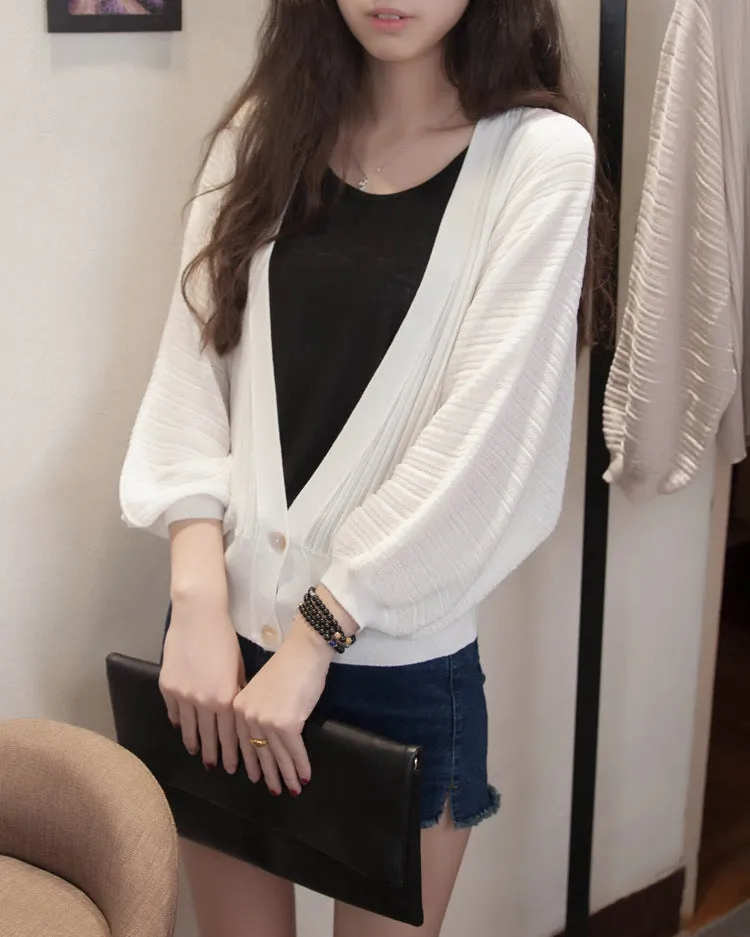 Lantern Sleeve Women Shawl Silk Matching Loose Korean Sunscreen Cardigan Knitted Thin Outerwear