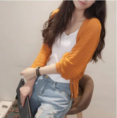 Lantern Sleeve Women Shawl Silk Matching Loose Korean Sunscreen Cardigan Knitted Thin Outerwear