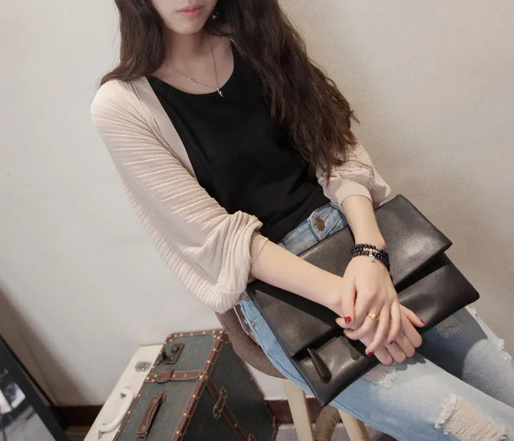 Lantern Sleeve Women Shawl Silk Matching Loose Korean Sunscreen Cardigan Knitted Thin Outerwear