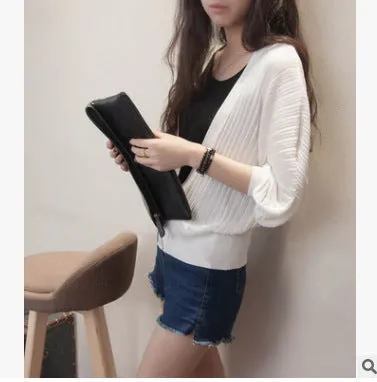 Lantern Sleeve Women Shawl Silk Matching Loose Korean Sunscreen Cardigan Knitted Thin Outerwear