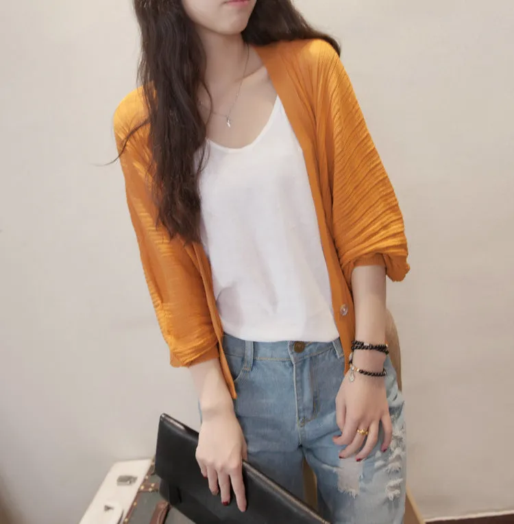 Lantern Sleeve Women Shawl Silk Matching Loose Korean Sunscreen Cardigan Knitted Thin Outerwear