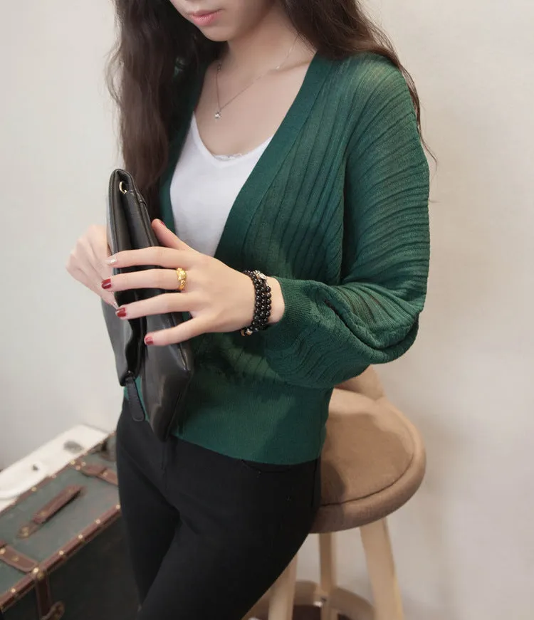Lantern Sleeve Women Shawl Silk Matching Loose Korean Sunscreen Cardigan Knitted Thin Outerwear