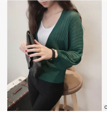 Lantern Sleeve Women Shawl Silk Matching Loose Korean Sunscreen Cardigan Knitted Thin Outerwear