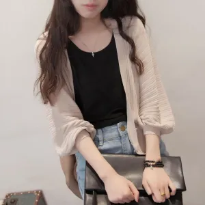 Lantern Sleeve Women Shawl Silk Matching Loose Korean Sunscreen Cardigan Knitted Thin Outerwear