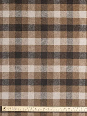 Large Check Brushed Melton Wool Blend Deadstock - Brown   Tan   Beige - Swatch
