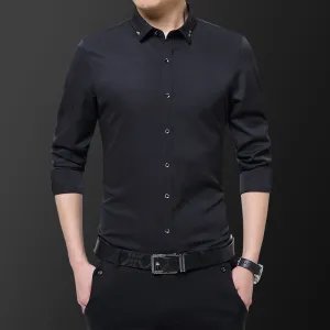 Long Sleeved Shirt Men Trendy Casual Korean Slim Look Stylish Solid Colored Men Shirt