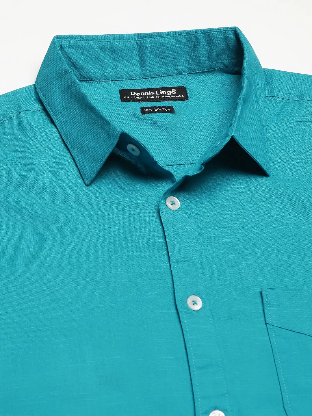 Men's Cotton Solid Peacock Slim Fit Casual Shirt