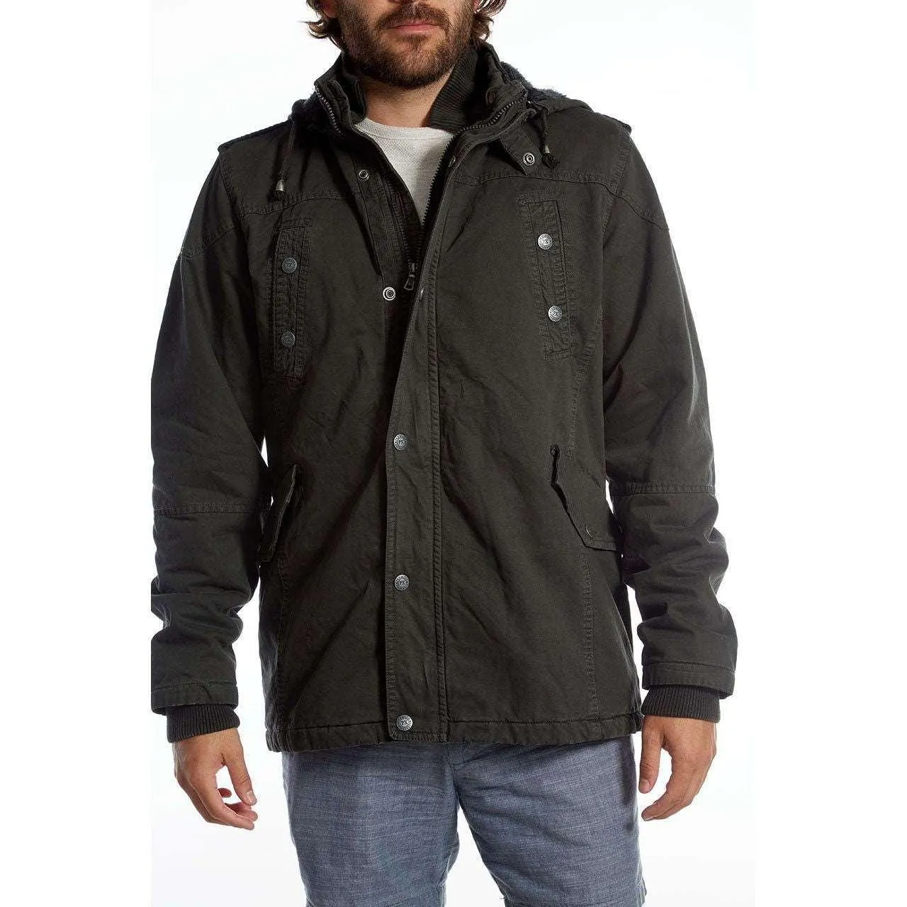 Men's Dark Charcoal Long Cotton Outdoor Rain Jacket