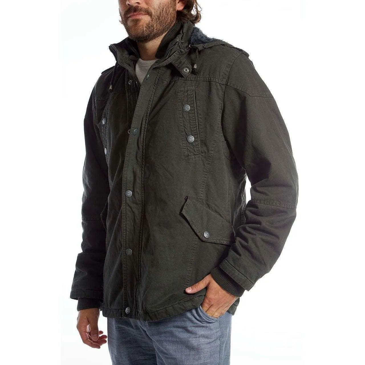 Men's Dark Charcoal Long Cotton Outdoor Rain Jacket