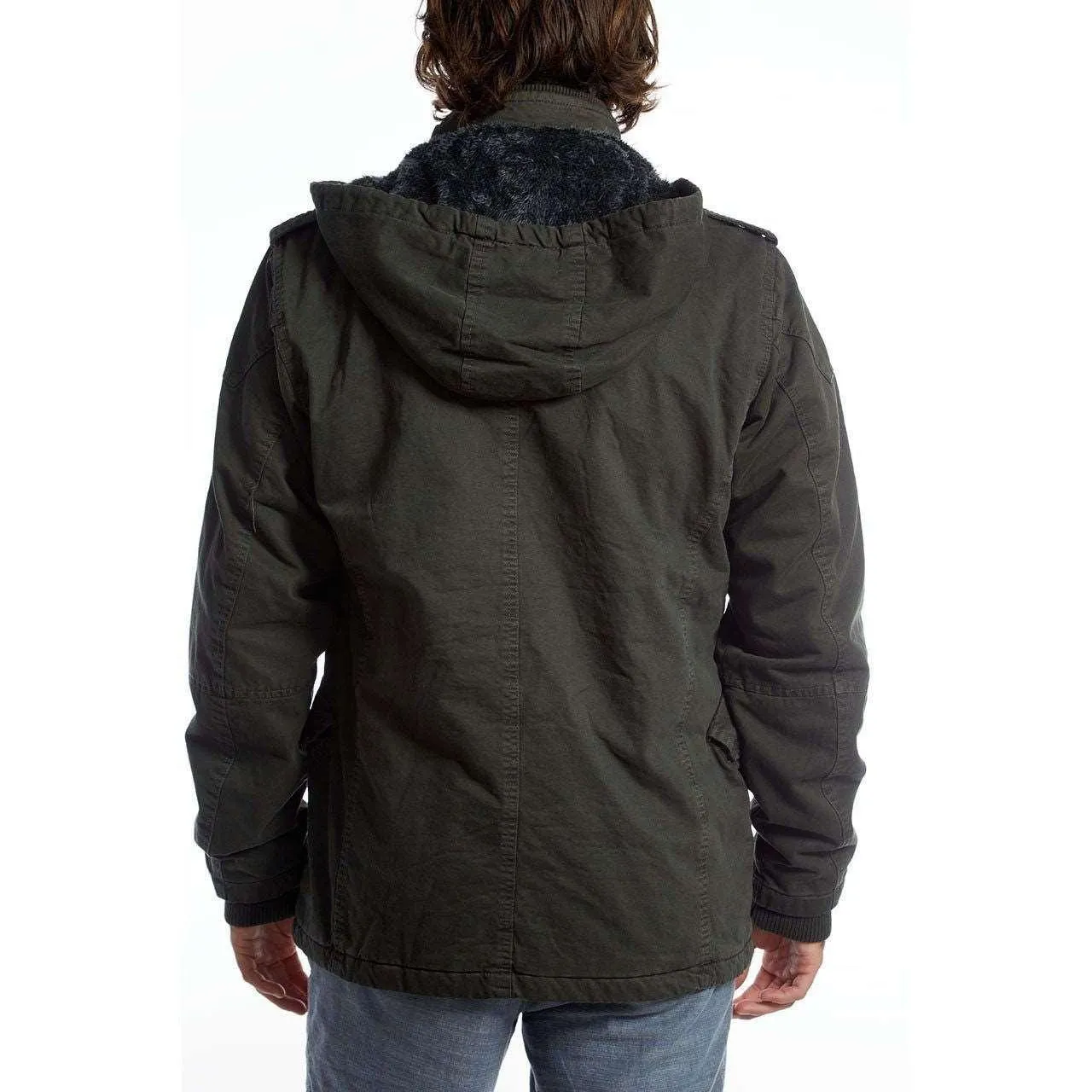 Men's Dark Charcoal Long Cotton Outdoor Rain Jacket