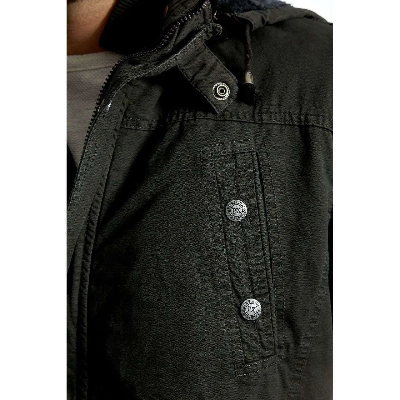 Men's Dark Charcoal Long Cotton Outdoor Rain Jacket