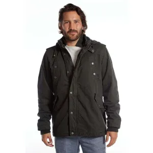 Men's Dark Charcoal Long Cotton Outdoor Rain Jacket