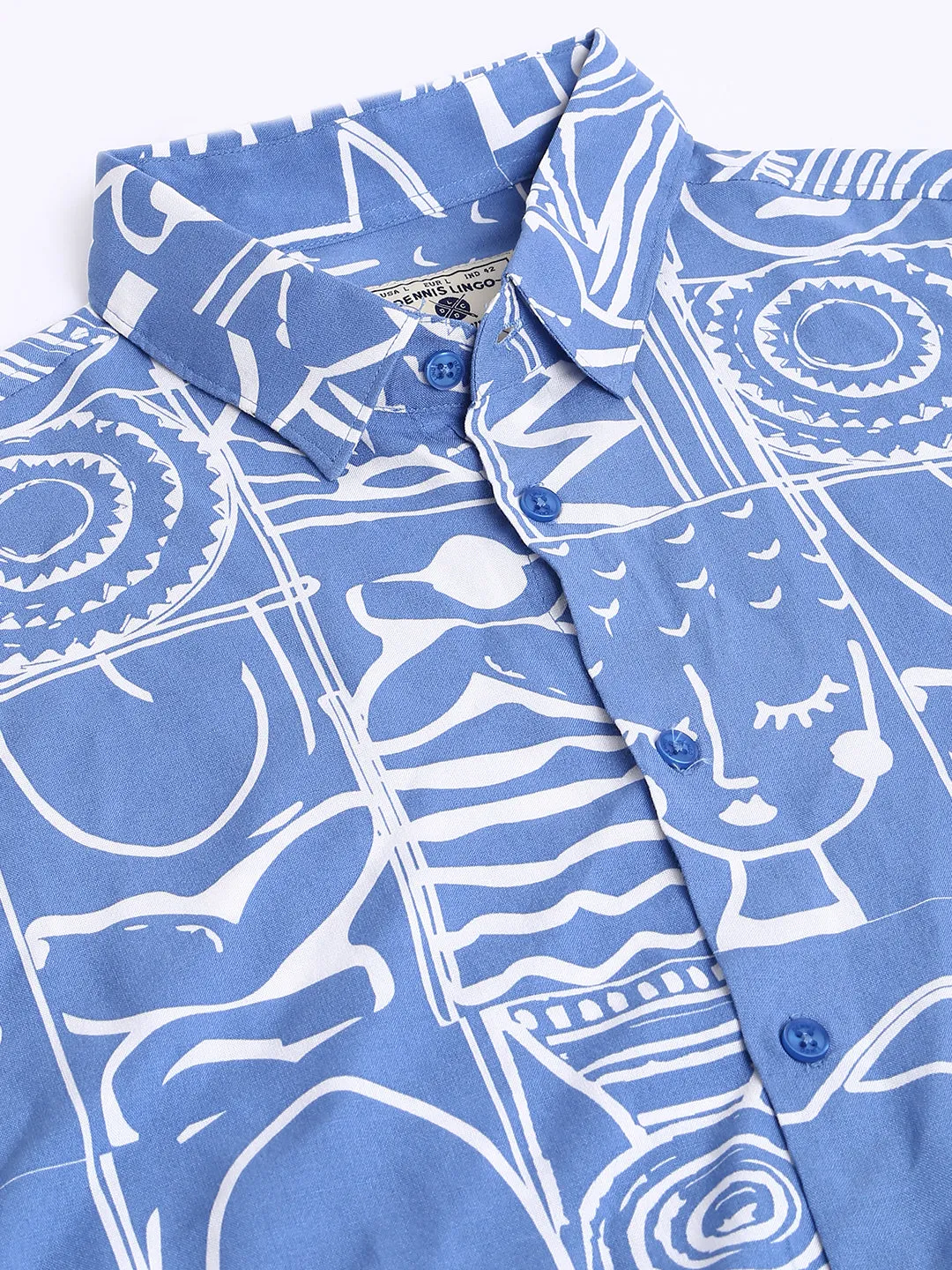 Men's Geometric Print Blue Slim Fit Rayon Casual Shirt With Spread Collar & Half Sleeves