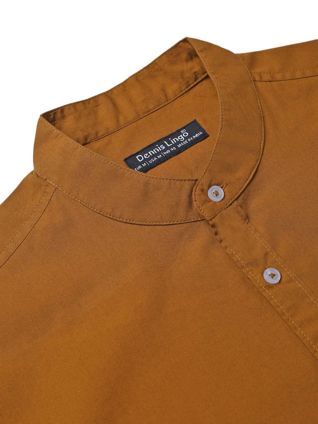 Men's Solid Mandarin Collar Brown Casual Shirt