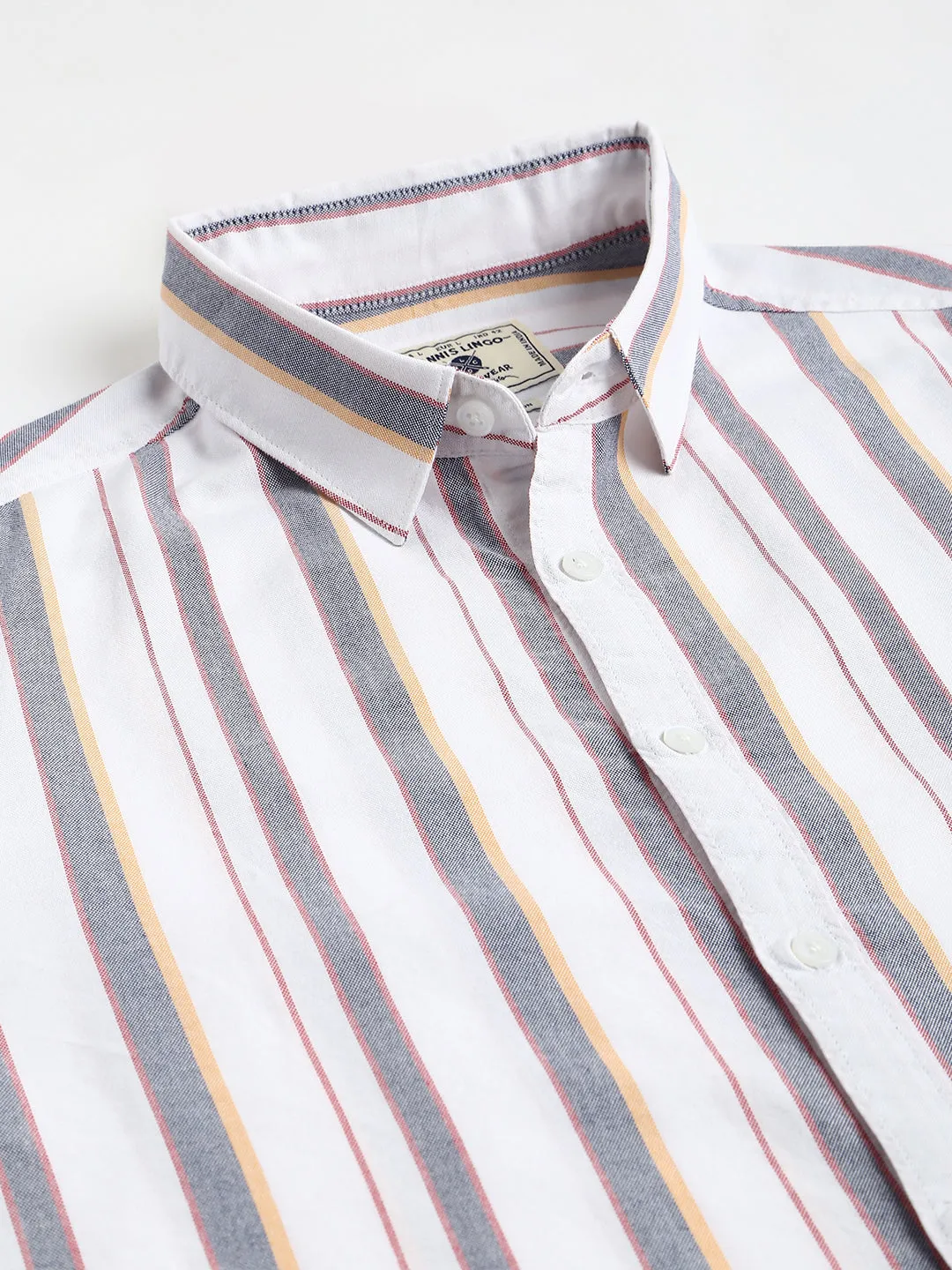 Men's Striped White Slim Fit Oxford Cotton Casual Shirt With Spread Collar & Full Sleeves (C9037_White_S)