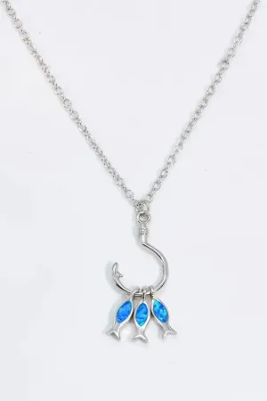 Opal Fish Sterling Silver Necklace: 925 Fine Silver Pendant